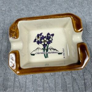 Colorados Columbines Ceramic Ashtray - Purple Floral 1986